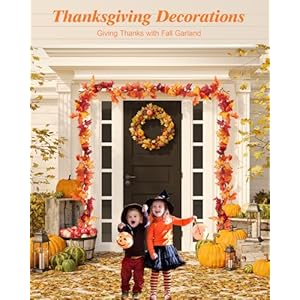 VCOKEN 11FT Fall Garland With Lights - 50 Bulbs Connectable Maple Leaves With Pumpkin, Plug-in Decor for Outdoor Indoor Halloween Thanksgiving Holidays VCOKEN 11FT Fall Garland With Lights 50 Bulbs Connectable Maple Leaves With Pumpkin Plug in Decor for Outdoor Indoor Halloween Thanksgiving Holidays