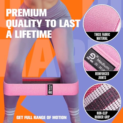 JIN BD Fabric Resistance Bands Set – Booty Bands for Legs & Glutes, 3 Resistance Levels, Non-Slip Workout Bands for Women & Men, Ideal for Yoga, Pilates, Fitness, and Home Workouts
