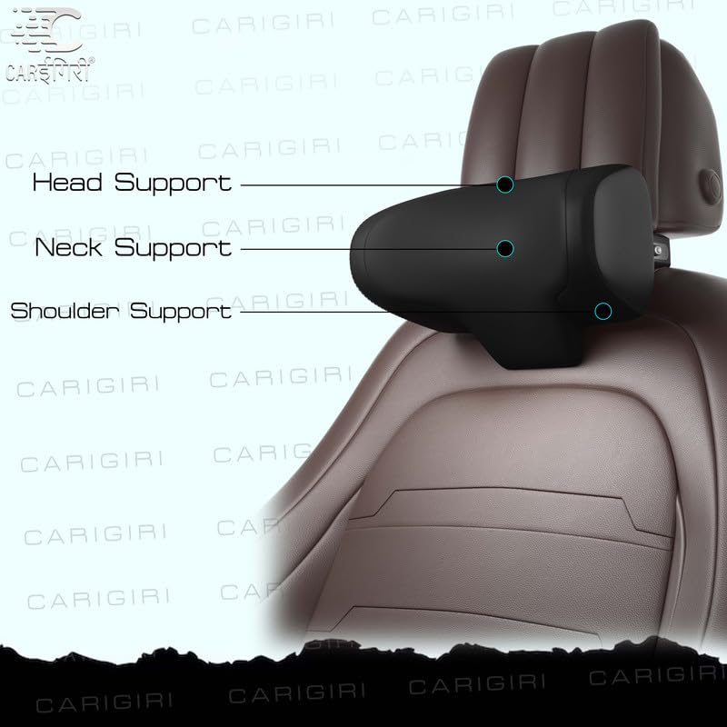 Image of Carigiri 4-way Adjustable Car Neck Rest NeckXpert Pro | 1 Year Warranty |Memory Foam Neck Pillow with Mobile Holder and Multi-utility hook, Car Seat Head Rest Cushion for Neck Support(Black,Pack of 1)