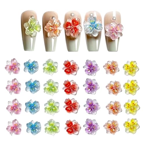 50pcs 3D Flower Nail Charms, Mixed Color Nail Art Charms, Resin Flower Petals Floral Nail Jewels Nail Decorations for Nail Art DIY Nail Accessories Nail Supplies for Women Girls