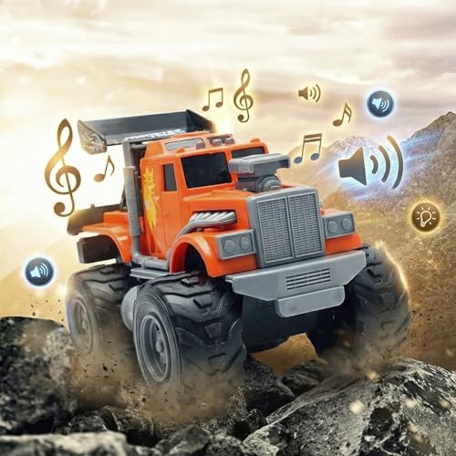 Image of Kidology Monster Truck City Service Friction Car Toy | Push & Go All-Terrain Off-Road Vehicle with Flashing Lights & Sounds | Heavy-Duty Big Wheel Action Toy for Kids (Orange)