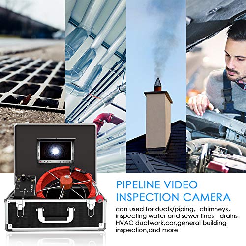 Pipe Inspection Camera, Drain Sewer Camera IP68 Waterproof Industrial Pipeline Endoscope with Distance Counter 30M/100FT Cable Video Inspection Scope with 7 Inch TFT LCD Color Monitor (30M-DVR)