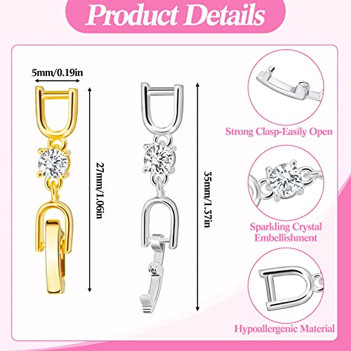 12 Pcs Bracelet Extender Clasp Fold Over Necklace Extenders Bracelet Extension Crystal Rhinestone Extender Plated Extension Clasps For Bracelet Making Necklace Anklets (Gold, Silver) #TOP1