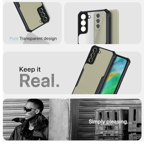 Image of Outlouders Back Cover for Samsung Galaxy S21 Fe 5G | Ultra Hybrid Transparent | Full Camera Protection | Raised Edge | Crystal Clear Bumper Case(Black)