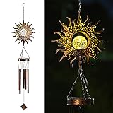 LeiDrail Windspiele für Draußen Gartenlampe LED Haengende Solar Gartenleuchte Sun hohl Licht mit 5 Metallröhren Garten Wasserdicht für Outdoor Hof Rasen Länge 99.8cm