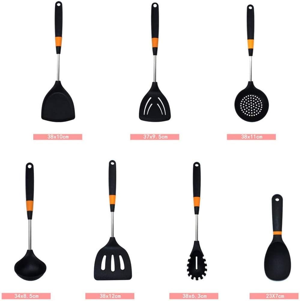 Generic 7個セットシリコン調理器具、ステンレス鋼ハンドル &ndash; 耐熱性230℃対応、焦げ付き防止キッチンツール (Orange