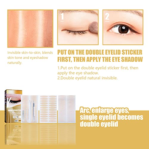 480Pcs Eyelid Tape, Invisible Double Eyelid Strips,Breathable Long-lasting and No Trace Double Eyelid Tape with Fork Rods,Eyelash Curler and Tweezers for Droopy, Uneven, Mono-eyelids