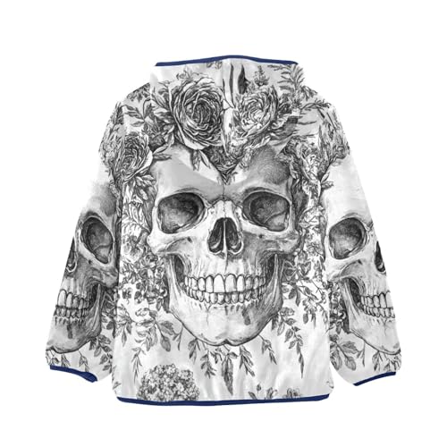 Skull Surrounded with Flowers Girls Fleece Jacket Girls Fall Jacket Girls Zip Up Hoodie Girls Sherpa Jacket 2-10T2