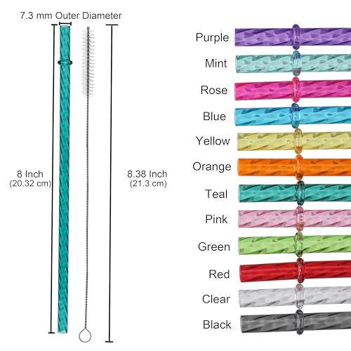 Dakoufish 8 Inch Reusable Clear Plastic Swirl Drinking Straws for 12 oz & 16 oz Mason Jar Tumblers,Set of 12 Pcs Replacement Straws with Cleaning Brush (8inch - Image 2