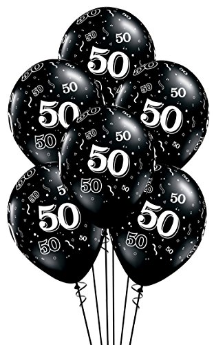 Qualatex 50-A-Round Biodegradable Latex Balloons, Onyx Black with White Prints All-Around, 11-Inch (10-Units)