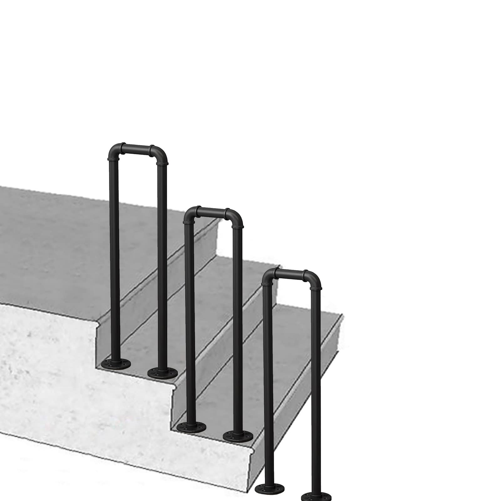 GLDYTVF Matte Black Stair Rail Staircases Railing for Outside Steps, Transitional Handrail for Concrete Steps and Wooden Stairs, Handrail Picket for Outdoor Front Porch Steps(Size:2.8 FT)