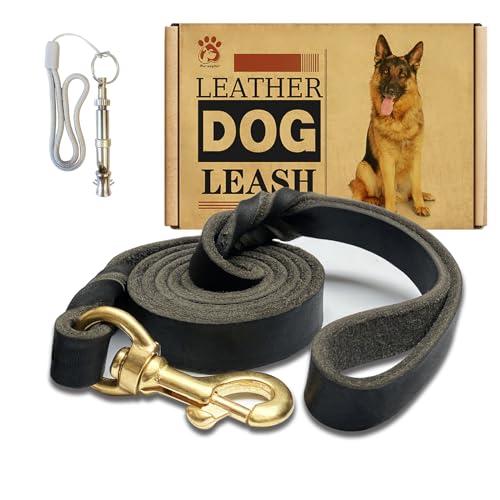 Image of Leather Dog Leash 4ft x 3 /4 inch,Strong Heavy Duty Genuine Leather Braided Dog Training Leash, Soft and Comfortable for Large Dogs, Medium Small Dogs (Black, 4FT*3 /4in)