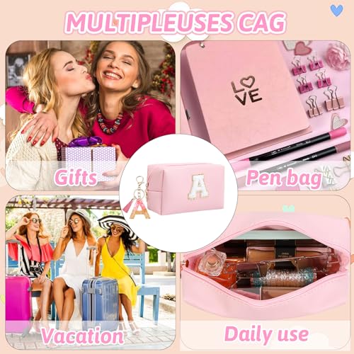 Birthday Gifts for Women Her,Travel Cute Makeup Bag,Large Capacity Cosmetic Bags for Women Makeup Pouch PU Leather Waterproof Cosmetic Bag (A, Pink)3