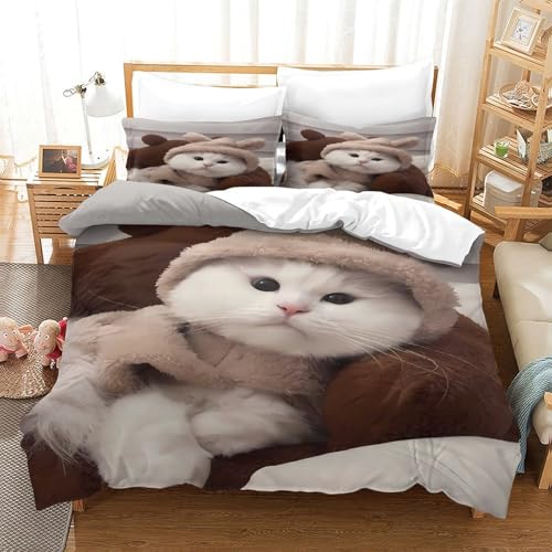Parure de lit imprimé en 3D chat mignon avec housse de couette résistante de qualité - 3