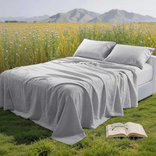 Image of 100% Pure Linen Sheet Set for Hot Sleepers, Breathable Natural Linen Sheets 4pcs, Bedding Set Deep Pocket Up to 16 inch Moisture-Wicking, Softens with Every Wash (Gray King)