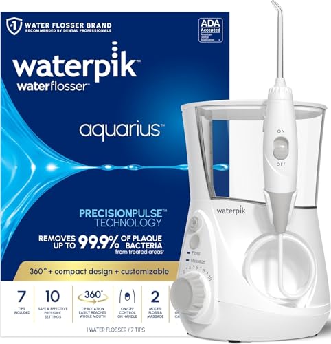 Waterpik Aquarius Countertop Water Flosser with 10 Settings, 7 Tips, White
