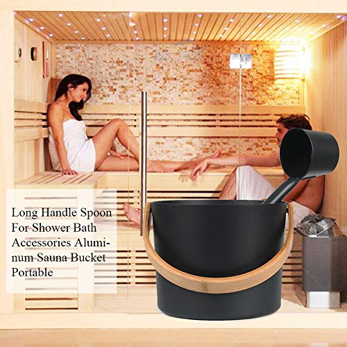 Sauna Bucket,7L Aluminum Sauna-Bucket Set with Long Wooden Handle Spoon,SPA Shower Bath Accessories,for Spa/Home Sauna,Sauna Accessories Kit with Sauna Spoon and Bucket - Image 4