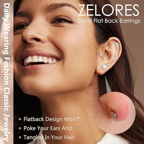 16G Flat Back Earrings for Women Stainless Steel Internally Threaded Cartilage Stud Earrings Butterfly CZ Flatback Stud Earring Tragus Helix Body Piercing Jewelry3