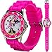 Minnie Mouse Kids' Analog Watch with Silver-Tone Casing, Pink Bezel, Pink Strap - Official Minnie Mouse Character on The Dial, Time-Teacher Watch, Safe for Children - Model: MN1157