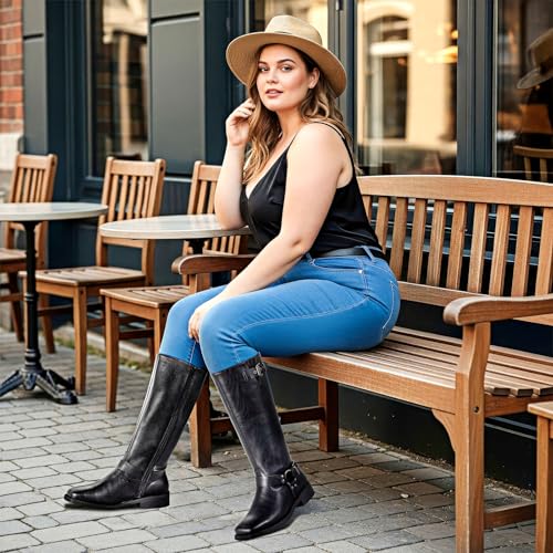 SheSole Wide Calf Knee High Boots for Women (Fits 14"-18" Calves) - Low Heel & Adjustable Buckle | Roomy Square Toe | Full Side Zipper | Straight-Leg for Style & Comfort2