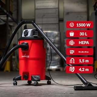 LEHMANN Aspirapolvere Industriale 30 L, Aspira Solidi e Liquidi con Presa di Corrente, Funzione di Soffiaggio, Doppio Filtro con HEPA, Scuotifiltro, Bidone Aspiratutto per Officina, Cantiere e Garage