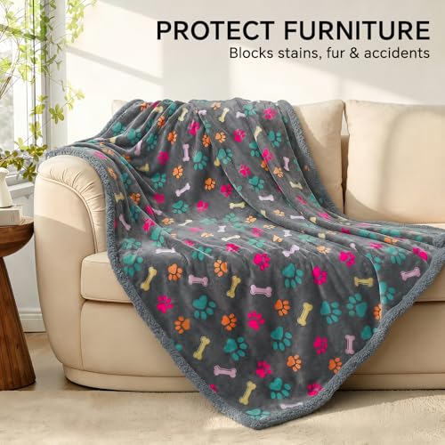 Image of Luciphia Waterproof Pet Blankets for Couch Sofa Bed Cover Cat Liquid Pee Proof Washable Soft Fluffy Large Dog Blanket Reversible Furniture Protection Puppy Grey Bone Thicken Small(40 inch x 28 inch)