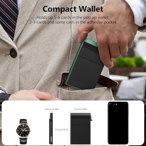 Image of Gifts for Men, Pop Up Minimalist Wallet for Men RFID Blocking Slim Credit Card Holder Front Pocket EDC Mens Wallet (Green)