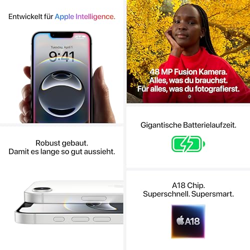 Apple iPhone 16e 128 GB: Entwickelt für Apple Intelligence, A18 Chip, Gigantische Batterielaufzeit, 48 MP Fusion Kamera, 6,1'' Super Retina XDR Display, Schwarz