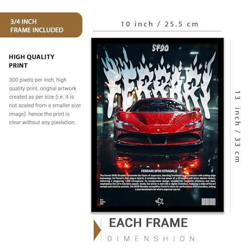 Image of kotart Big Sports Car Framed Posters Gift Items for Boys Room Wall Decoration Bedroom Living Room Office Studio Decor | Car Poster Frame for Wall Decor Set Of 3 Size (10 X 13 inch)