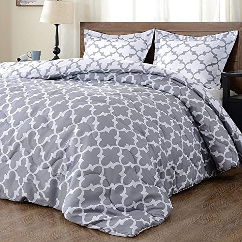 Downluxe Lightweight Printed Comforter Set (Twin,Grey) With 1 Pillow Sham - 2-Piece Set - Down Alternative Reversible Comforter #TOP20