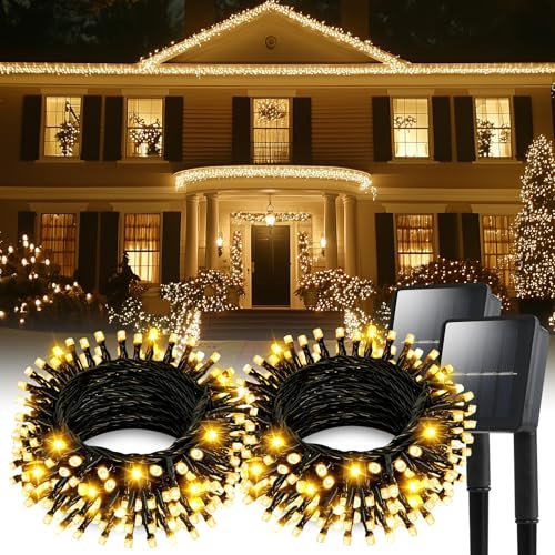 Solar String Lights for Outside, 2 Pack 200 Led Solar