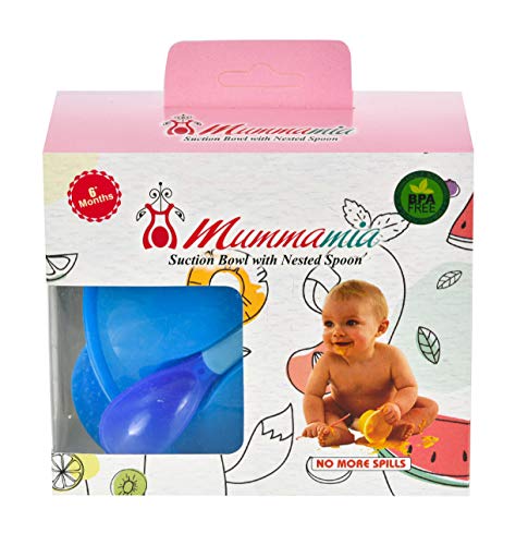 Image of MUMMAMIA Baby Spill-Proof Suction Bowl with Snap-in Temperature-Sensitive Spoon (350ml) (Blue)