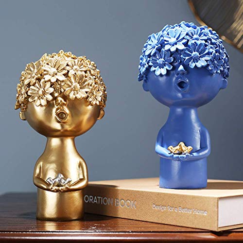 Statues de décoration moderne pour salon et bureau motif garçon et oiseaux - 3