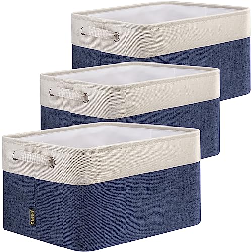 Image of BALEINE Fabric Storage Bins for Shelves, Linen Storage Baskets for Organizing, Decorative Closet Storage Bins for Clothes, Toys, Home Storage (Navy Blue, 3 Pack)