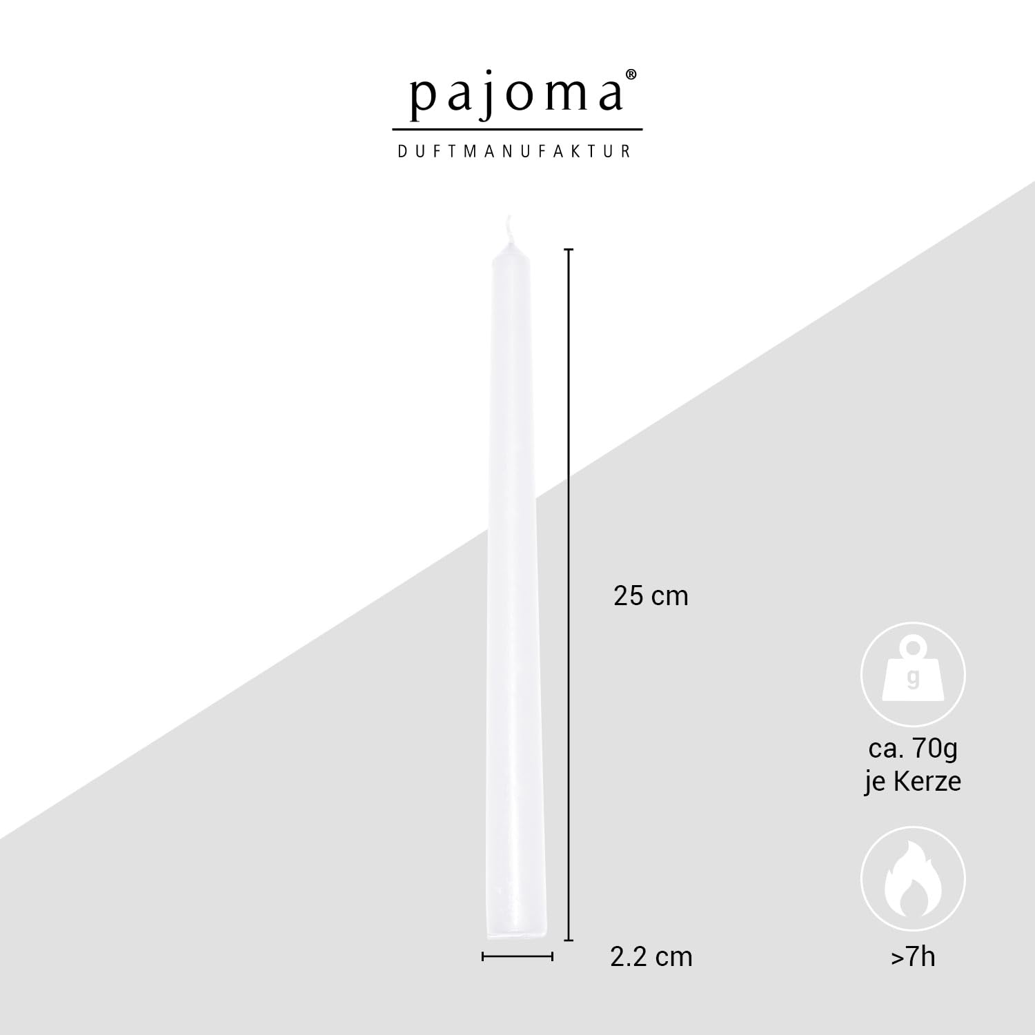pajoma® Świece prętowe, białe, 150 sztuk, wysokość 25 cm, czas palenia ok. 7 godzin, bezzapachowe, wszechstronne zastosowanie do świeczników, dekoracji i uroczystych okazji