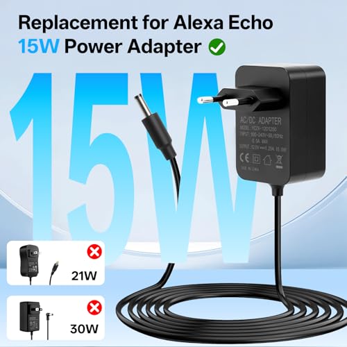 15W Netzteil Kompatibel mit Echo Dot (3/4/5. Generation) Echo Show 5 (1./2. Gen),Echo Spot,Echo Dot Kids Edition,Fire TV Cube,12V 1.25A Ladegerät Netzadapter, inkl.1,5m Netzkabel (EU-Schwarz)