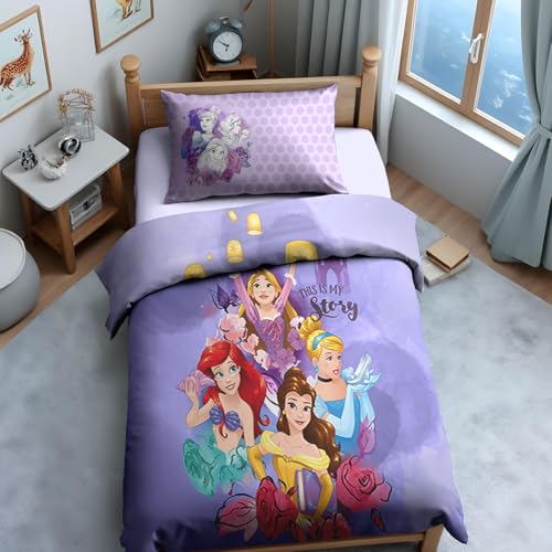 Image of Sassoon Disney Princess (Purple) Digital Printed, Cotton Single Bedsheet, 300 TC, 1 Pillow Cover, Fade Resistant, Bedsheet for Kid's Bedroom, (1.50m X 2.35m)