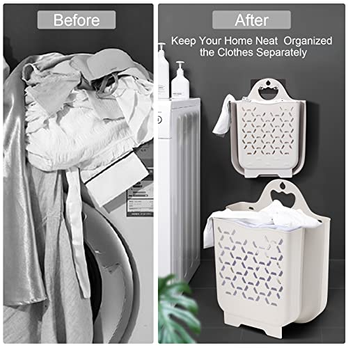 Laundry Basket Collapsible Laundry Hamper 2 Packs Clothes Hamper Protable Dirty Clothes Storage Basket Smart Saving Space Hampers For Laundry Dorm Room Ventilated Design (White) #TOP3