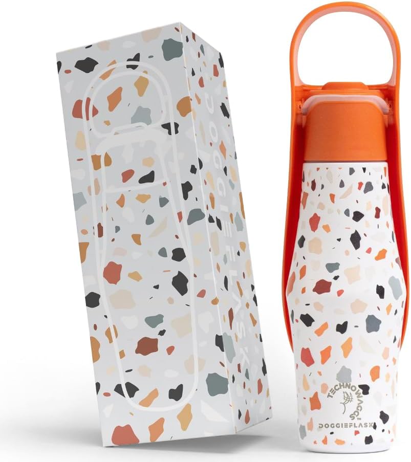 DOGGIEFLASK Dog Water Bottle by TECHNOWAGGS™ | 28 OZ Stainless Steel | Convenient Pet Water Dispenser | Leak Proof Bottle | Perfect for Travel, Walking, Hiking and Outdoor Activities