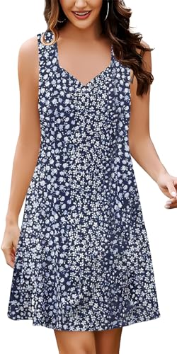 Image of SAUKOLE Summer Dresses for Women Casual Sleeveless Tank Dress Fashion V Neck Flowy Short Sundress