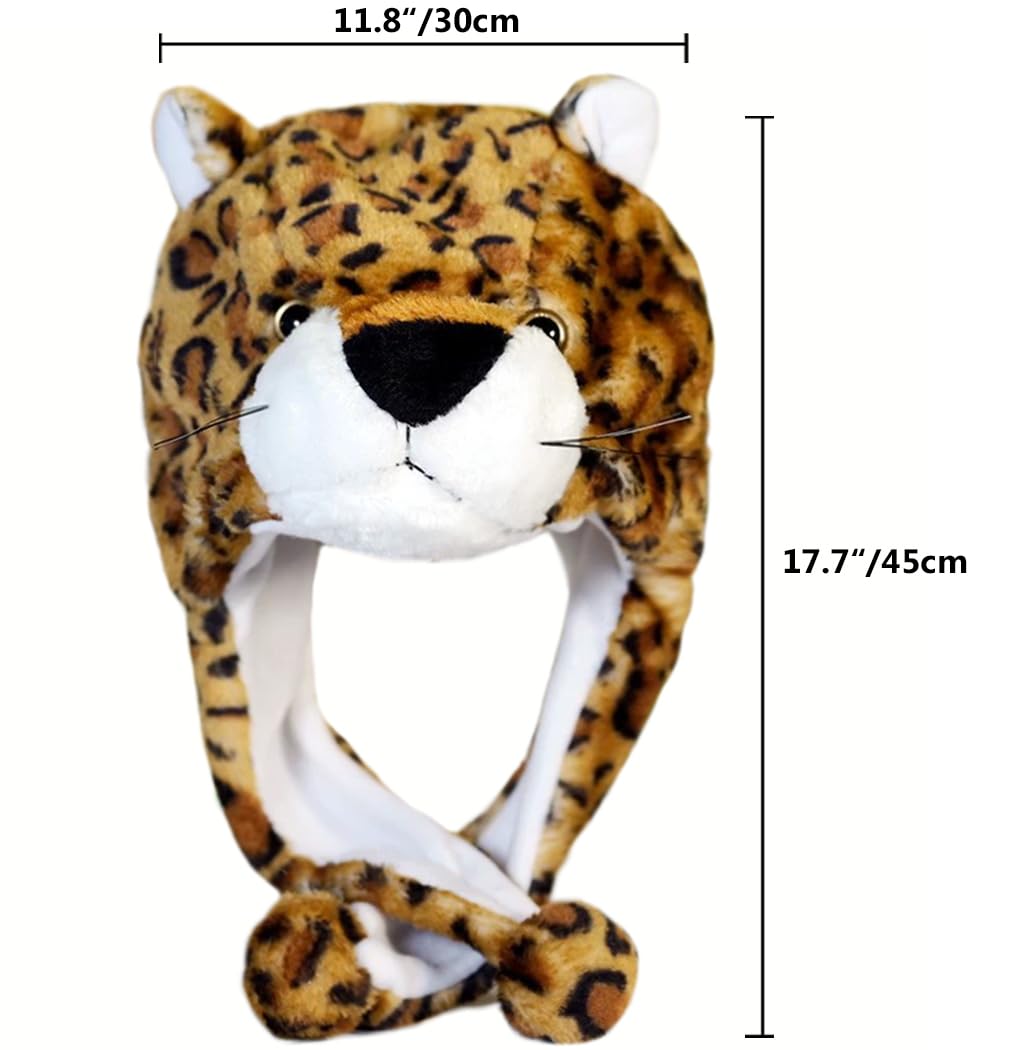 Naichuo Plush Animal Hat with Ear Flaps, Cozy Novelty Party Cap for for Kids Teens Adults Halloween Christmas(Leopard) - Image 4