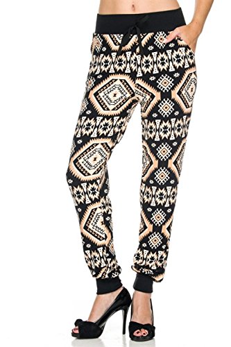 2LUV Women's Mix Print Jogger Pants W/Drawstring Waist