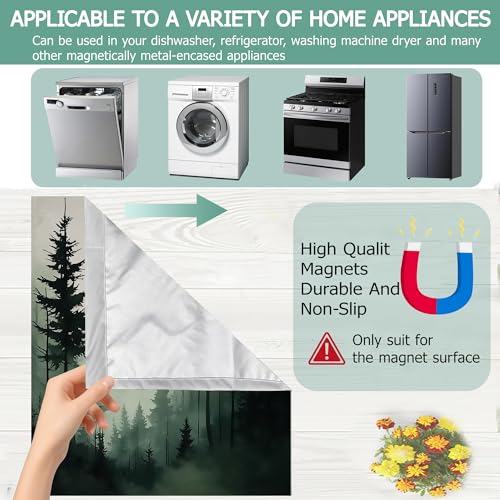 Image of Foggy Forest Dishwasher Covers for The Front Magnetic,Green Trees Refrigerator Magnets Decoration,Reusable Dishwasher Cover Panel for Home Kitchen Decor 23x26 Inch