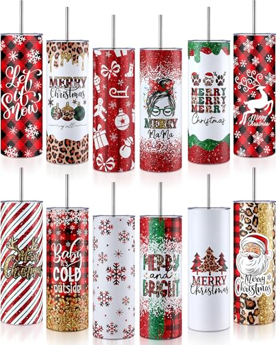 Vasos de Navidad Layhit: pack de 12 termos delgados de acero inoxidable para regalar 2