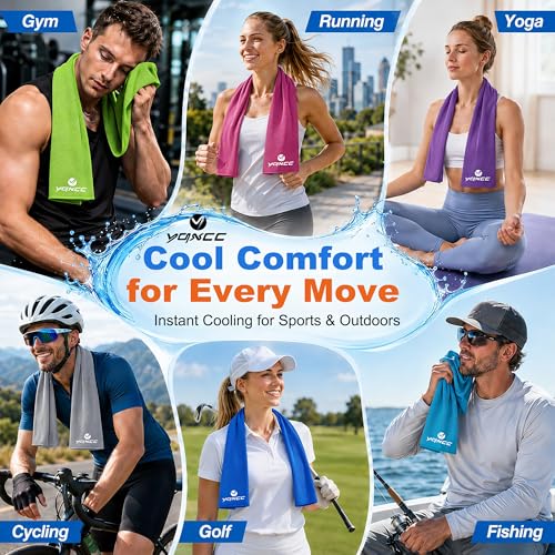 Image of YQXCC 4 Pack Cooling Towels (47 inchx12 inch), Ice Cool Towels for Neck & Face | Soft Breathable Microfiber, Instant Cooling Neck Wraps, Ideal for Yoga, Golf, Gym, Running, Camping & Hot Weather