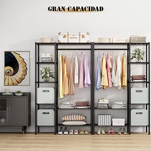 Miniatura 7 de Taotigzu Armario Abierto Perchero Con Estantes Armario Abierto De Alambre Para Ropa 6 Niveles Vestidor De Metal Resistente Para Colgar Ropa, 44.9 L X 15.74 W X 70.9 H, Carga Máxima 560lbs, Negro