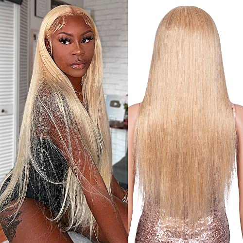 613 Blonde Wigs Straight Lace Front Wigs Human Hair 13x4x0.5 HD T-Part Lace Front Wigs for Women Pre Plucked with Baby Hair Brazilian Virgin Human Hair Wigs 150% Density (24 inch)