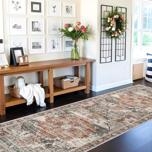 RUUGME Rug Runners 3x10 - Washable Hallway Rugs for Living Room Soft Stain Resistant Carpet Vintage Tribal Rugs for Bedroom Kitchen with Non Slip Backing Home Decor Floor Decoration Mat 3x10 Brick