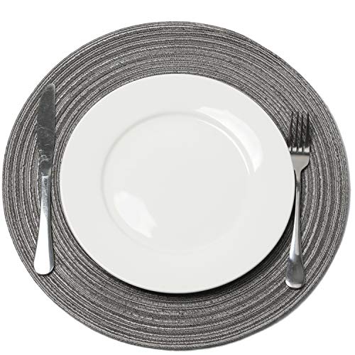 Shacos Round Braided Placemats Set Of 6 Round Table Mats 15 Inch Cotton Washable For Holiday Party (Black Grey, 6) #TOP1