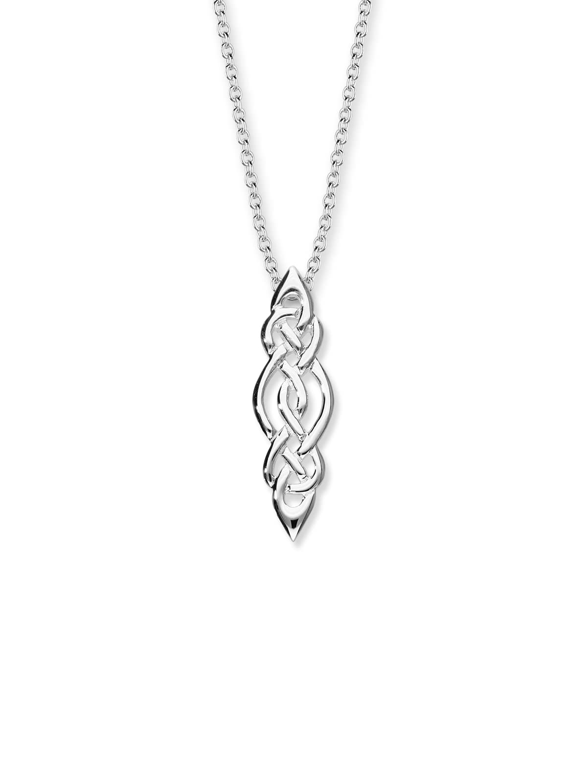 ORTAK 925 Sterling Silver Handmade Pendant Necklace, Irish Celtic Knots Inspired Dainty Pointed Oval Design, Scottish Fine Jewellery, Made In Orkney Islands, Scotland